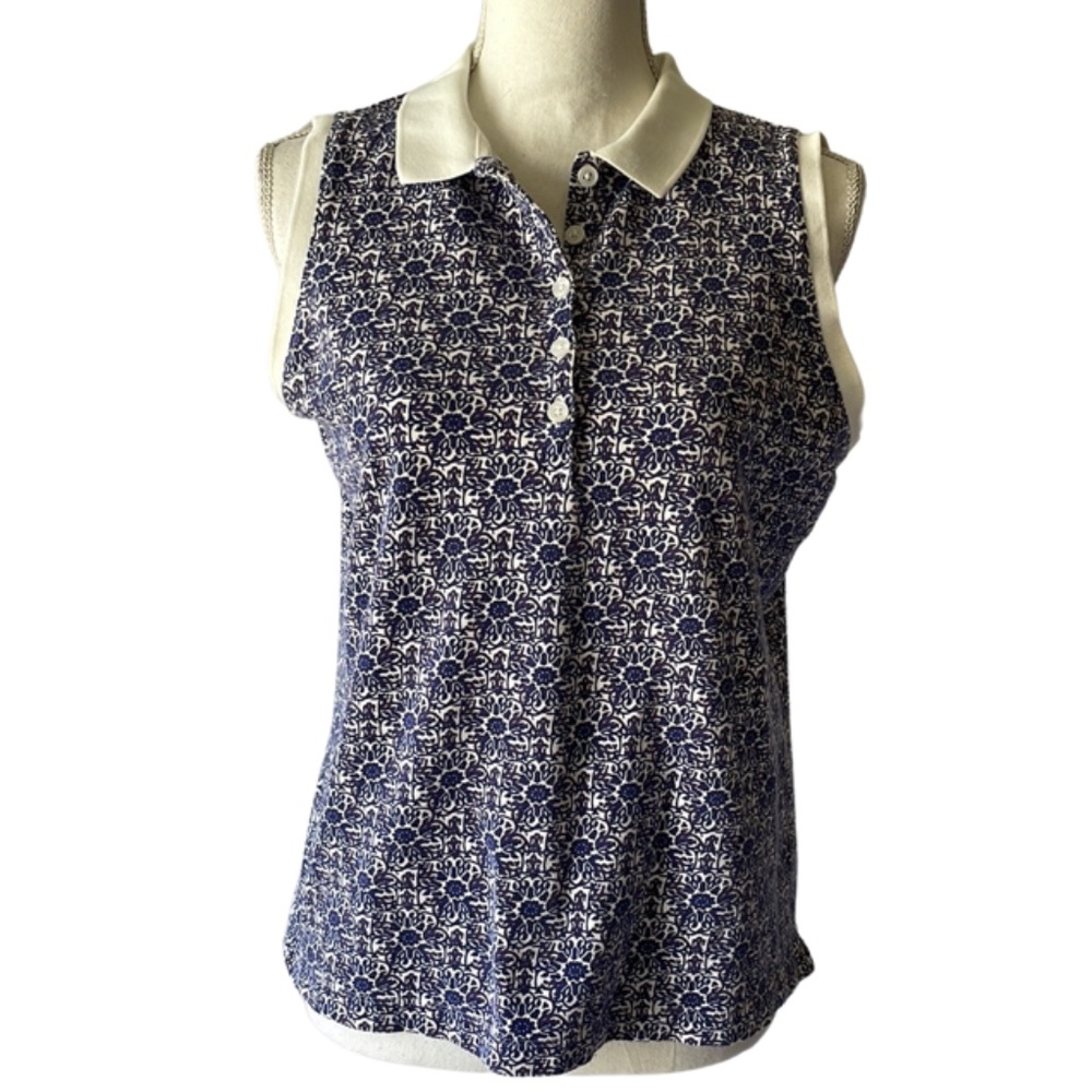 Lands' End Sleeveless Polo - size medium - Navy and white